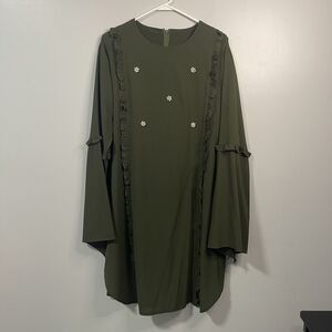 SHEIN 2XL Green Frill and Bead Knee Length Shift Dress